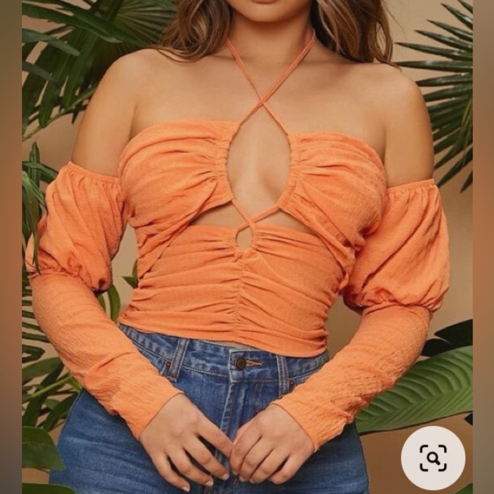 Peach off the shoulder ruffle top